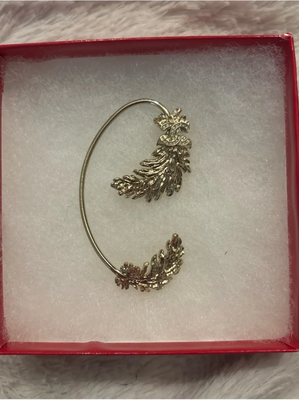 CHANEL Gold Leaf Ear Cuff Pair with Signature CC Motif